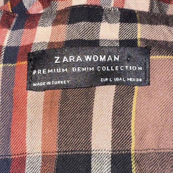 Zara Women’s Sz Large Plaid Dress Midi Length Long Sleeve Checked - Picture 4 of 10